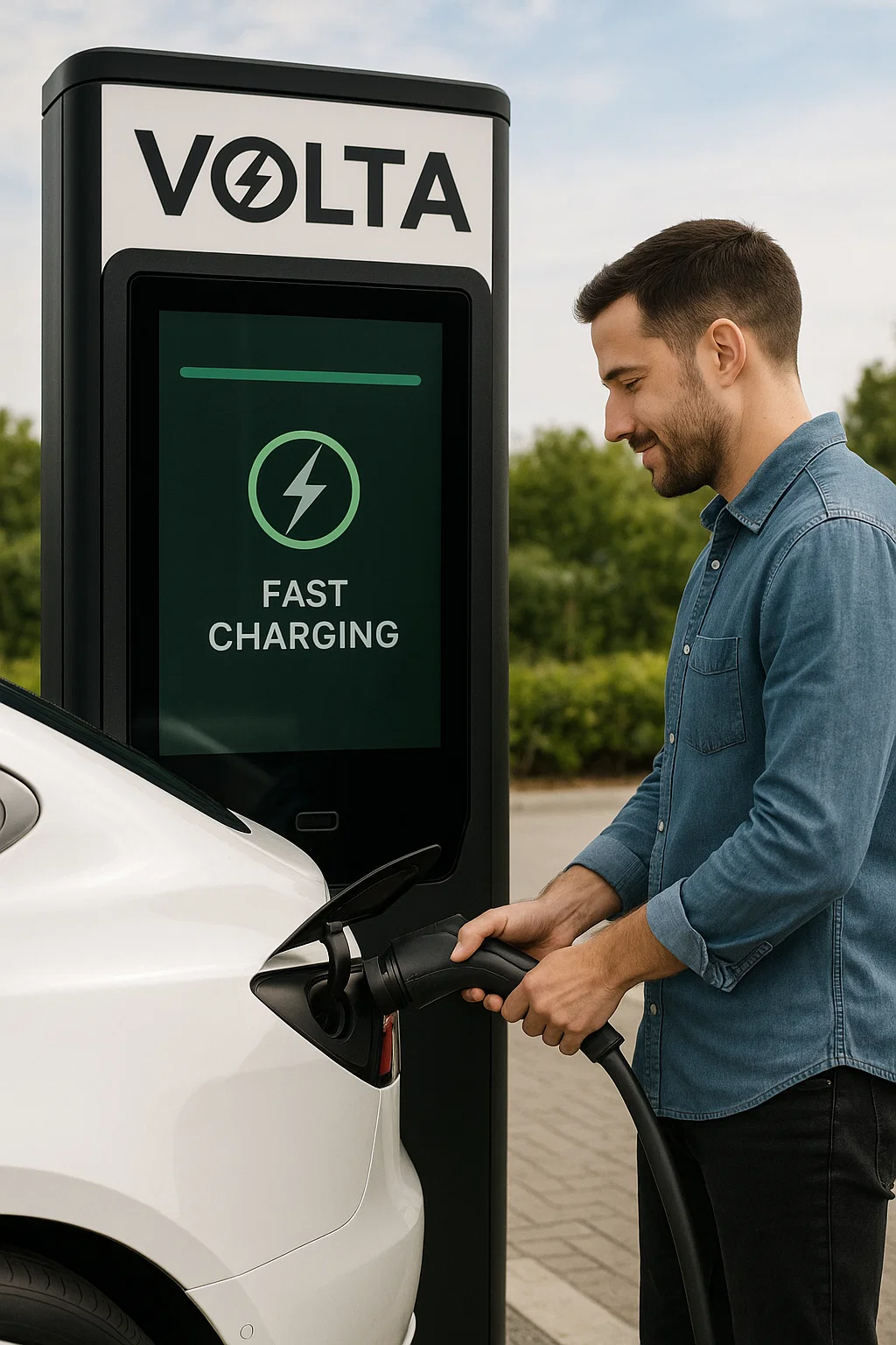 Man using Volta charging station